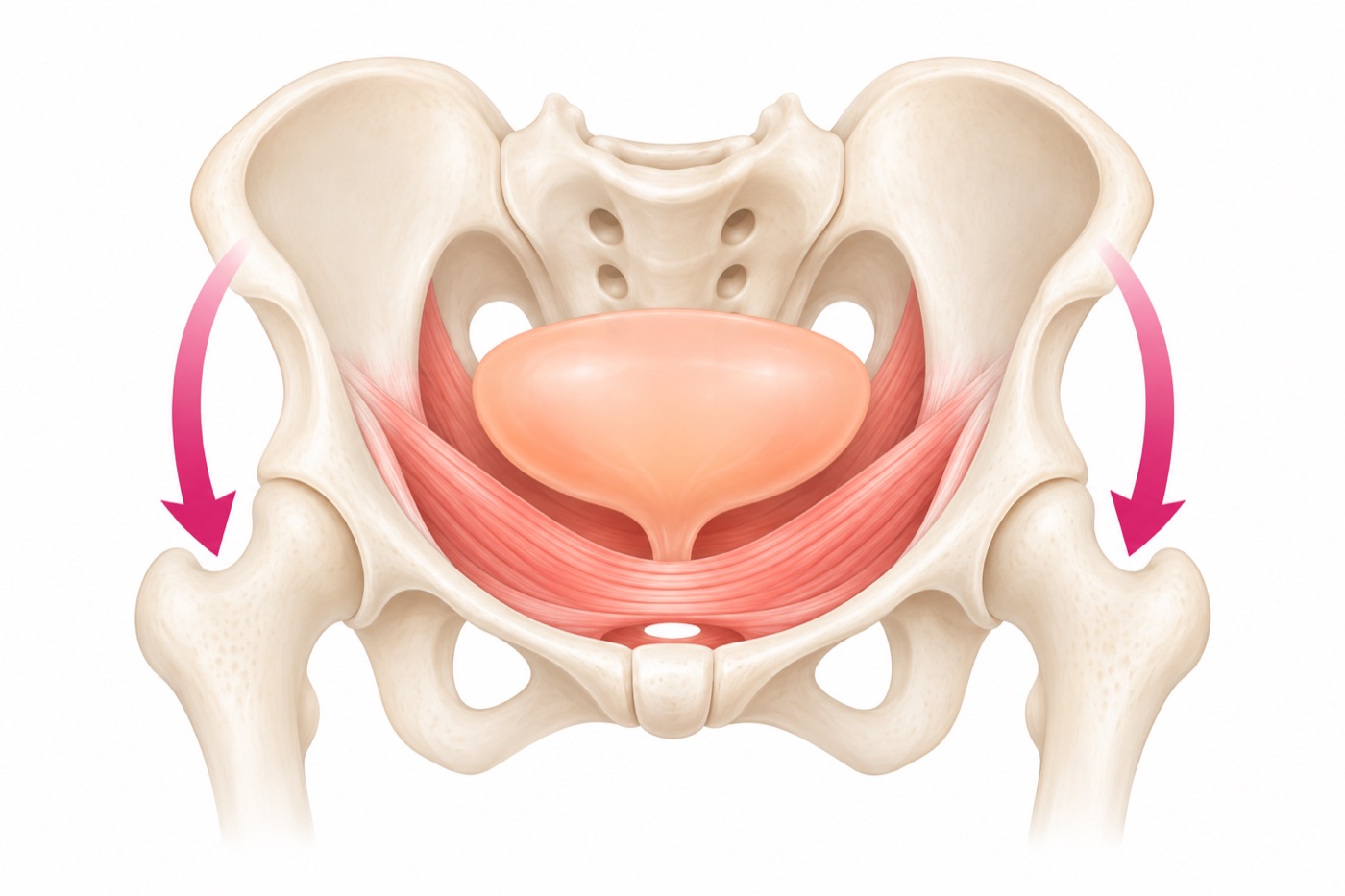 Illustration of the pelvic floor muscles relaxing downward